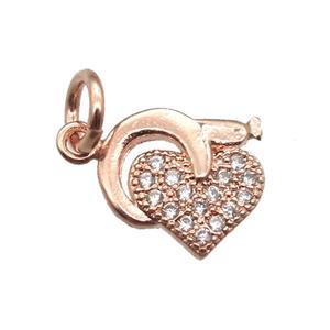 copper heart pendant paved zircon, rose gold, approx 8-10mm [FN13409]
