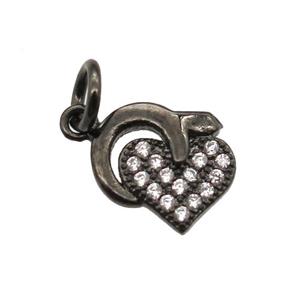 copper heart pendant paved zircon, black plated, approx 8-10mm [FN13410]
