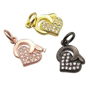 copper heart pendant paved zircon, mixed color, approx 8-10mm [FN13411]