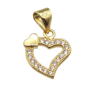 copper heart pendant paved zircon, gold plated, approx 12mm [FN13417]