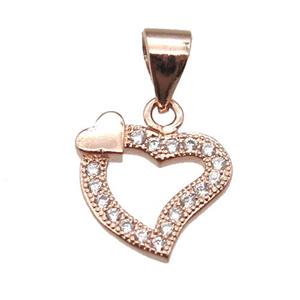 copper heart pendant paved zircon, rose gold, approx 12mm [FN13418]