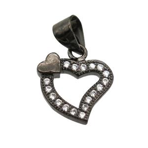 copper heart pendant paved zircon, black plated, approx 12mm [FN13419]