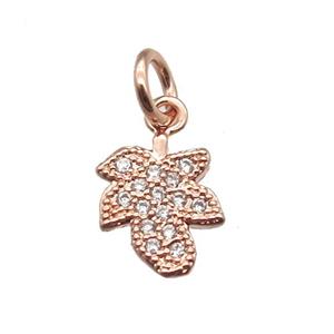 copper leaf pendant paved zircon, rose gold, approx 7-10mm [FN13423]