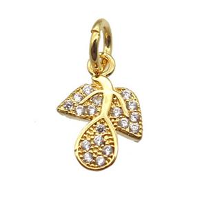 copper leaf pendant paved zircon, gold plated, approx 7-10mm [FN13427]