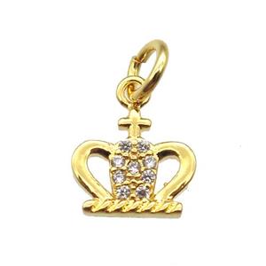 copper crown pendant paved zircon, gold plated, approx 8-10mm [FN13432]