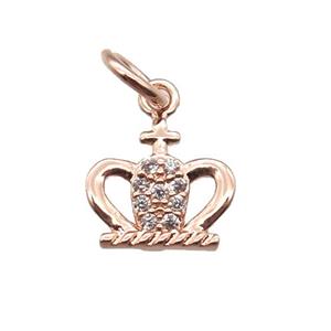 copper crown pendant paved zircon, rose gold, approx 8-10mm [FN13433]