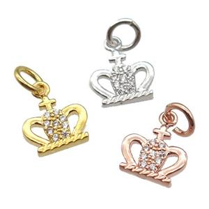 copper crown pendant paved zircon, mixed color, approx 8-10mm [FN13434]