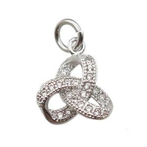 copper knot pendant paved zircon, platinum plated, approx 10mm [FN13435]