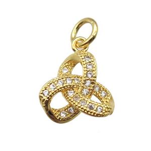 copper knot pendant paved zircon, gold plated, approx 10mm [FN13436]
