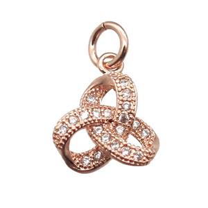 copper knot pendant paved zircon, rose gold, approx 10mm [FN13437]