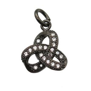 copper knot pendant paved zircon, black plated, approx 10mm [FN13438]
