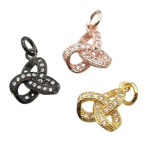 copper knot pendant paved zircon, mixed color, approx 10mm [FN13439]