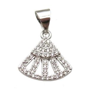 copper fan pendant paved zircon, platinum plated, approx 11-13mm [FN13445]