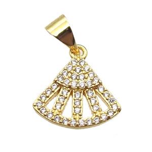 copper fan pendant paved zircon, gold plated, approx 11-13mm [FN13446]