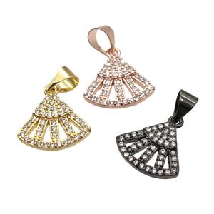 copper fan pendant paved zircon, mixed color, approx 11-13mm [FN13449]