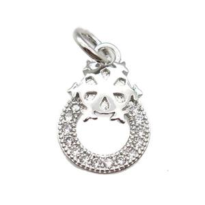 copper circle pendant paved zircon, platinum plated, approx 10-12mm [FN13450]