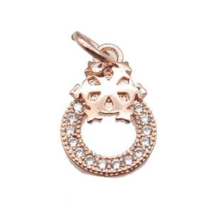 copper circle pendant paved zircon, rose gold, approx 10-12mm [FN13452]