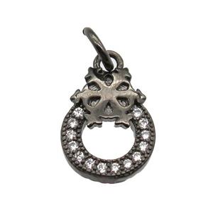 copper circle pendant paved zircon, black plated, approx 10-12mm [FN13453]