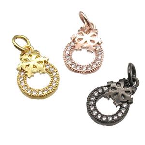 copper circle pendant paved zircon, mixed color, approx 10-12mm [FN13454]