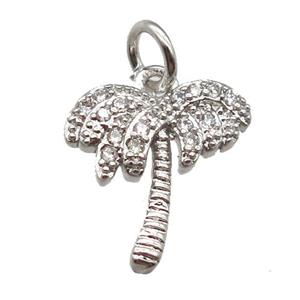 copper coconut-tree pendant paved zircon, platinum plated, approx 12mm [FN13455]