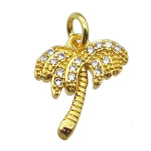 copper coconut-tree pendant paved zircon, gold plated, approx 12mm [FN13456]