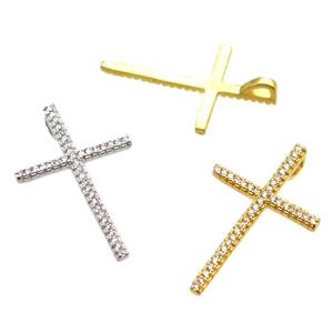 copper cross pendant paved zircon, mixed, approx 18-28mm [FN13467]