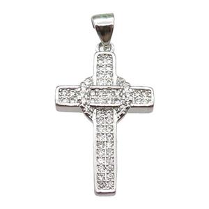 copper cross pendant paved zircon, platinum plated, approx 15-24mm [FN13468]