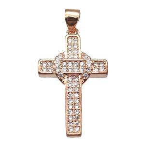 copper cross pendant paved zircon, rose gold, approx 15-24mm [FN13470]