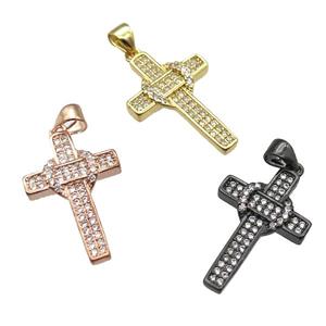 copper cross pendant paved zircon, mixed color, approx 15-24mm [FN13472]