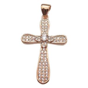 copper cross pendant paved zircon, rose gold, approx 18-26mm [FN13475]
