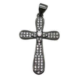 copper cross pendant paved zircon, black plated, approx 18-26mm [FN13476]
