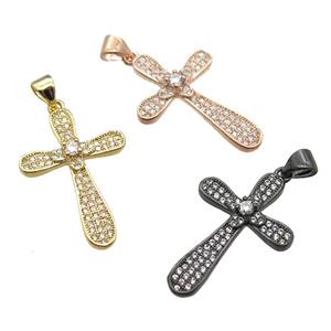 copper cross pendant paved zircon, mixed color, approx 18-26mm [FN13477]