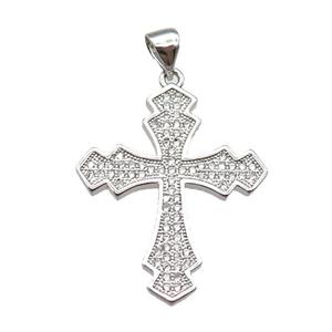 copper cross pendant paved zircon, platinum plated, approx 22-26mm [FN13478]