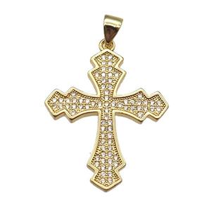 copper cross pendant paved zircon, gold plated, approx 22-26mm [FN13479]
