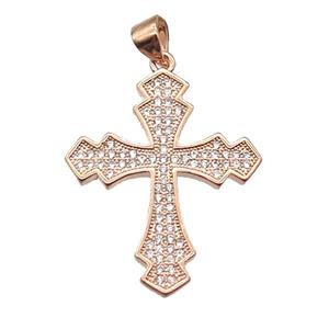 copper cross pendant paved zircon, rose gold, approx 22-26mm [FN13480]