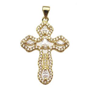 copper cross pendant paved zircon, gold plated, approx 22-30mm [FN13484]