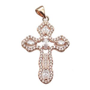 copper cross pendant paved zircon, rose gold, approx 22-30mm [FN13485]