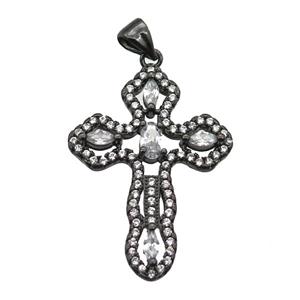copper cross pendant paved zircon, black plated, approx 22-30mm [FN13486]