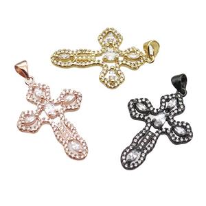 copper cross pendant paved zircon, mixed color, approx 22-30mm [FN13487]