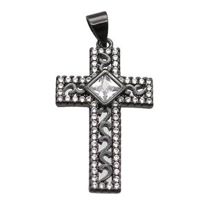 copper cross pendant paved zircon, black plated, approx 17-26mm [FN13491]