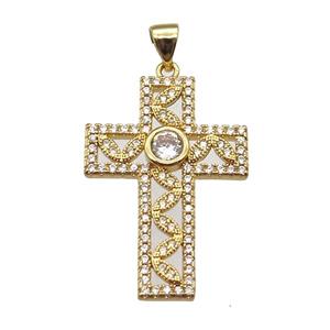 copper cross pendant paved zircon, gold plated, approx 20-28mm [FN13494]