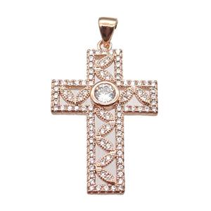 copper cross pendant paved zircon, rose gold, approx 20-28mm [FN13495]
