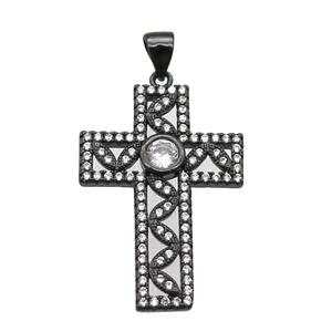 copper cross pendant paved zircon, black plated, approx 20-28mm [FN13496]