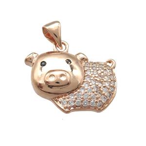 copper pig pendant paved zircon, rose gold, approx 12-19mm [FN13500]