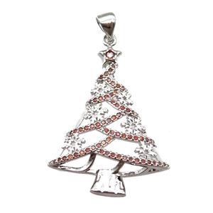 copper pendant paved zircon, Christmas Tree, platinum plated, approx 24-32mm [FN13502]