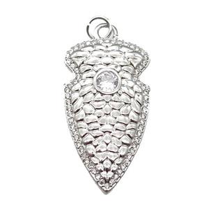 copper arrowhead pendant paved zircon, platinum plated, approx 16-30mm [FN13506]