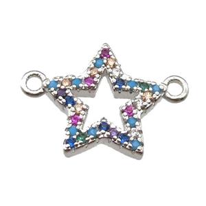 copper star pendant paved zircon, platinum plated, approx 12mm dia [FN13654]