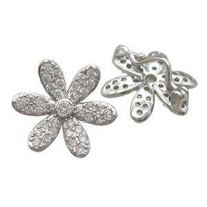 copper flower beads paved zircon, platinum plated, approx 16mm dia [FN13967]