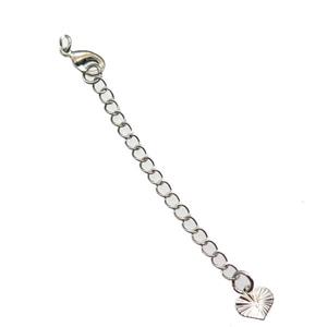 copper necklace extender, heart, platinum plated, approx 60mm length [FN13974]