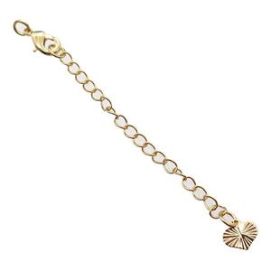 copper necklace extender, heart, gold plated, approx 60mm length [FN13975]